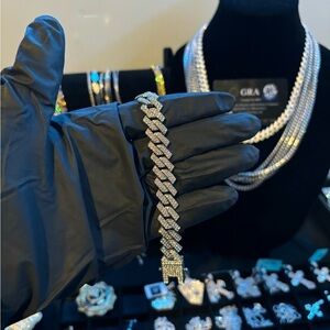 8.5 inch Stainless steel Prong Cuban with AAA CZ lab diamonds